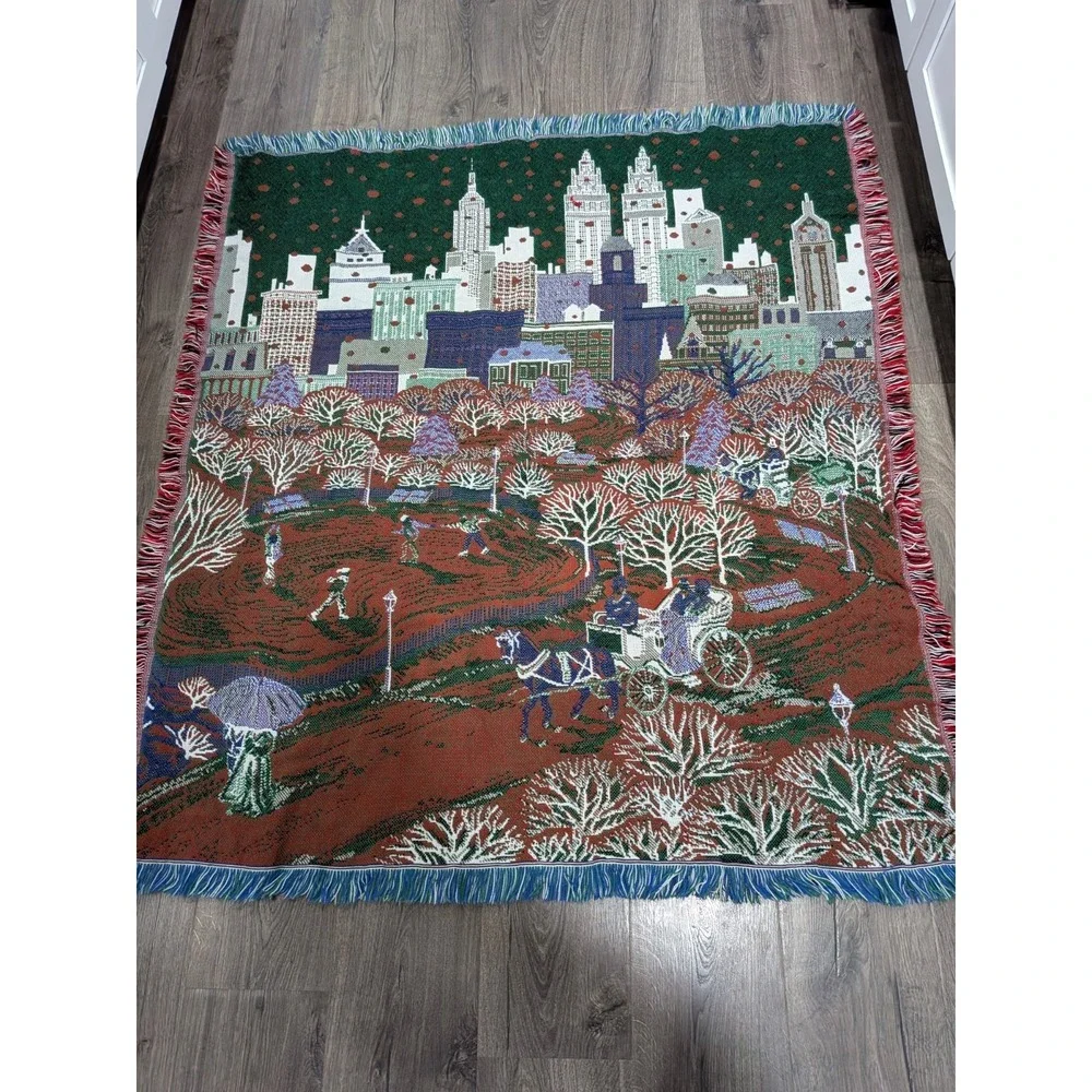 Christmas Tapestry Throw Reversible Fringe  Blanket Holidays 52x50